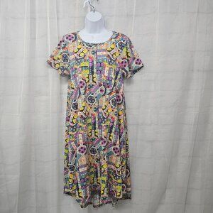 LuLaRoe Dress Retro Casual Twee Midi Purple Blue Abstract Tee S